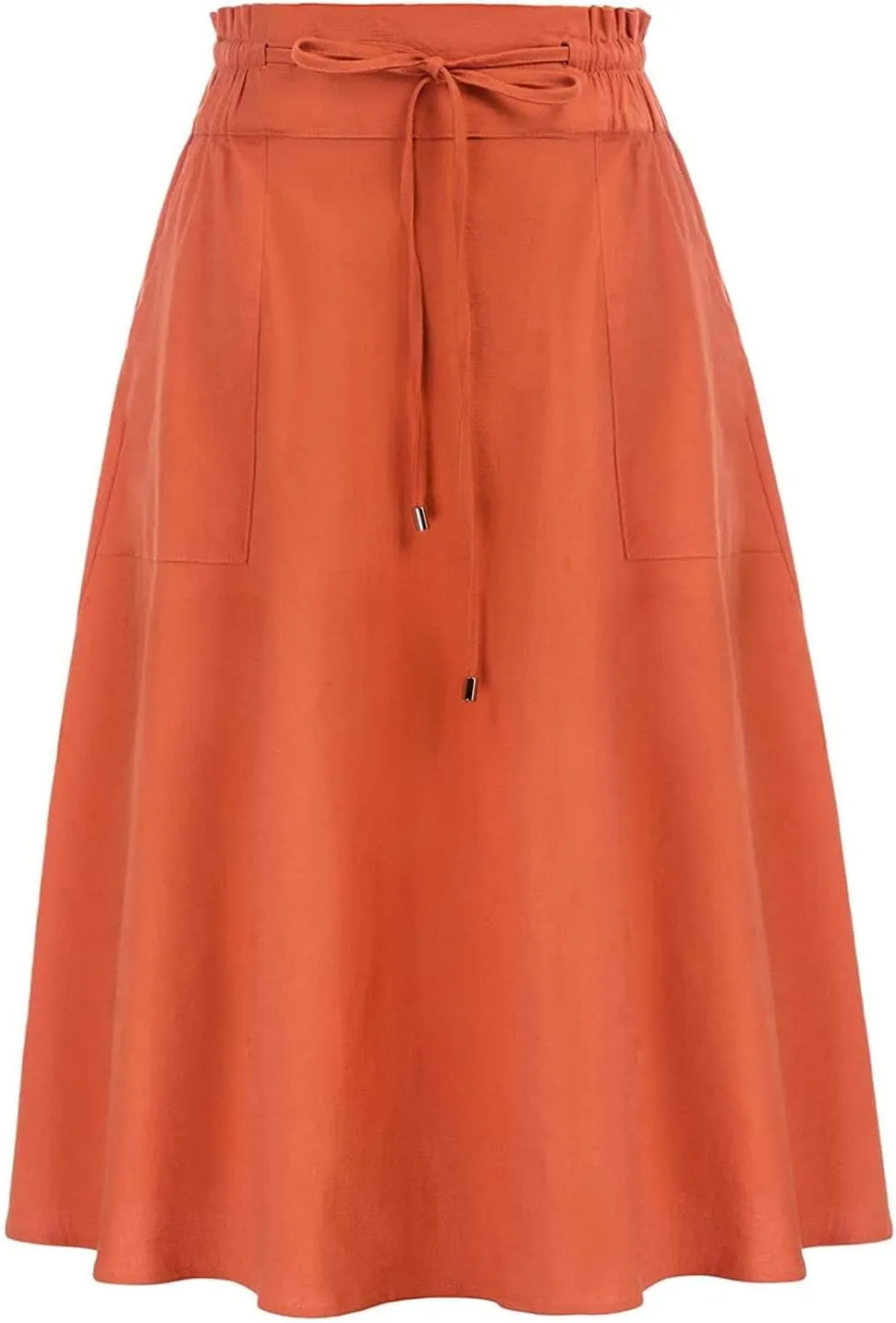 A Line Skirt for Women Solid Lightweight Drawstring High Elastic Waist Knee Length Summer Skirts 2025 Trendy Clothes