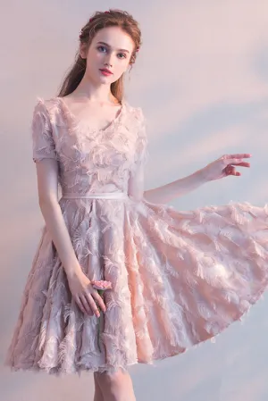 A-line V Neck Knee-Length Prom Dress Homecoming Dress
