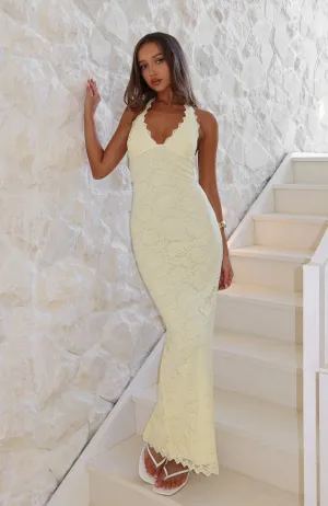 Destiny Lace Maxi Dress Lemon FeatherlightConstruction SoftKnit