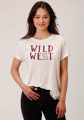 Active Layer Minimalist Look Roper Womens Wild West Ivory Poly/Rayon S/S T-Shirt