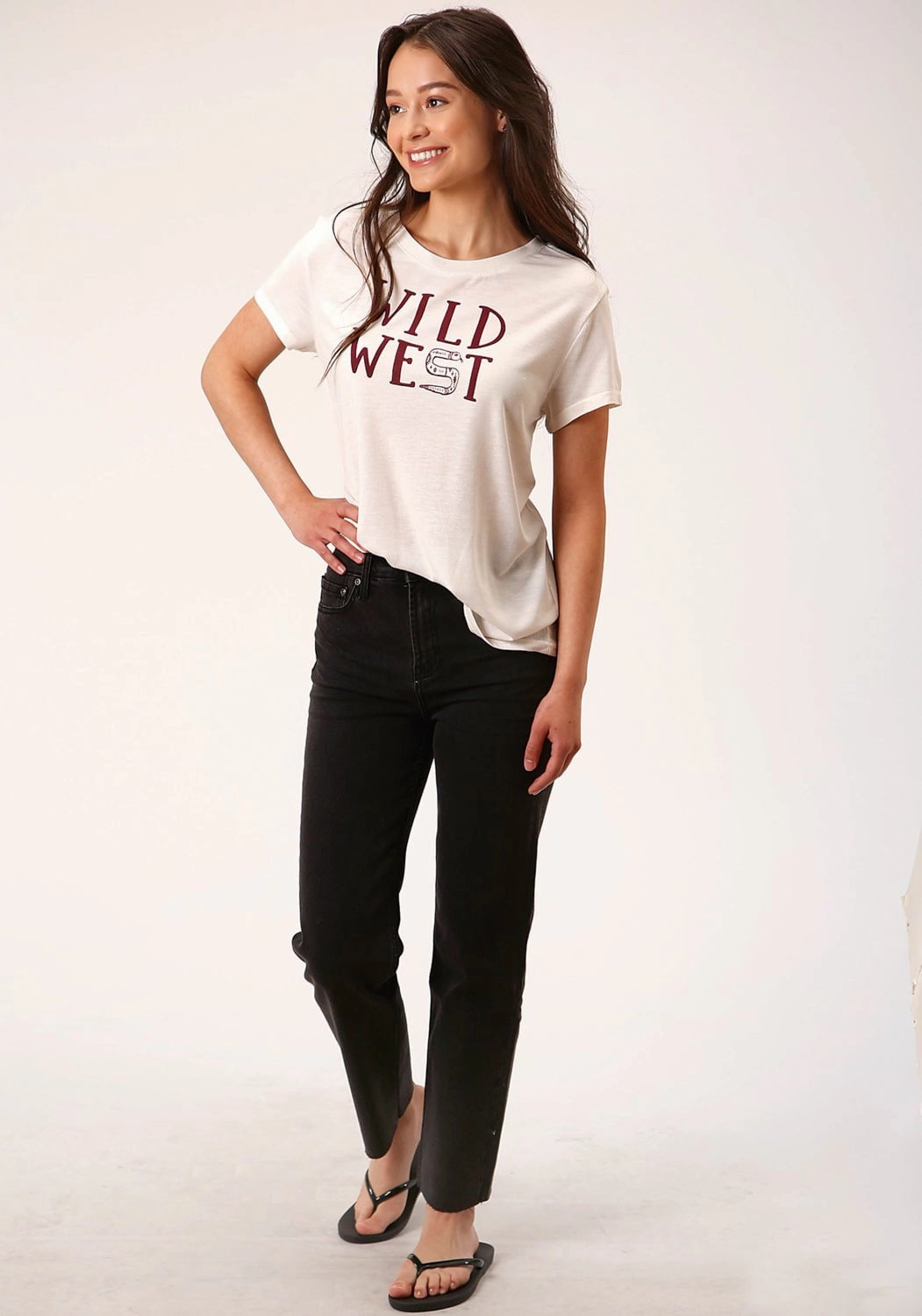 Durable Button Closures Roper Womens Wild West Ivory Poly/Rayon S/S T-Shirt