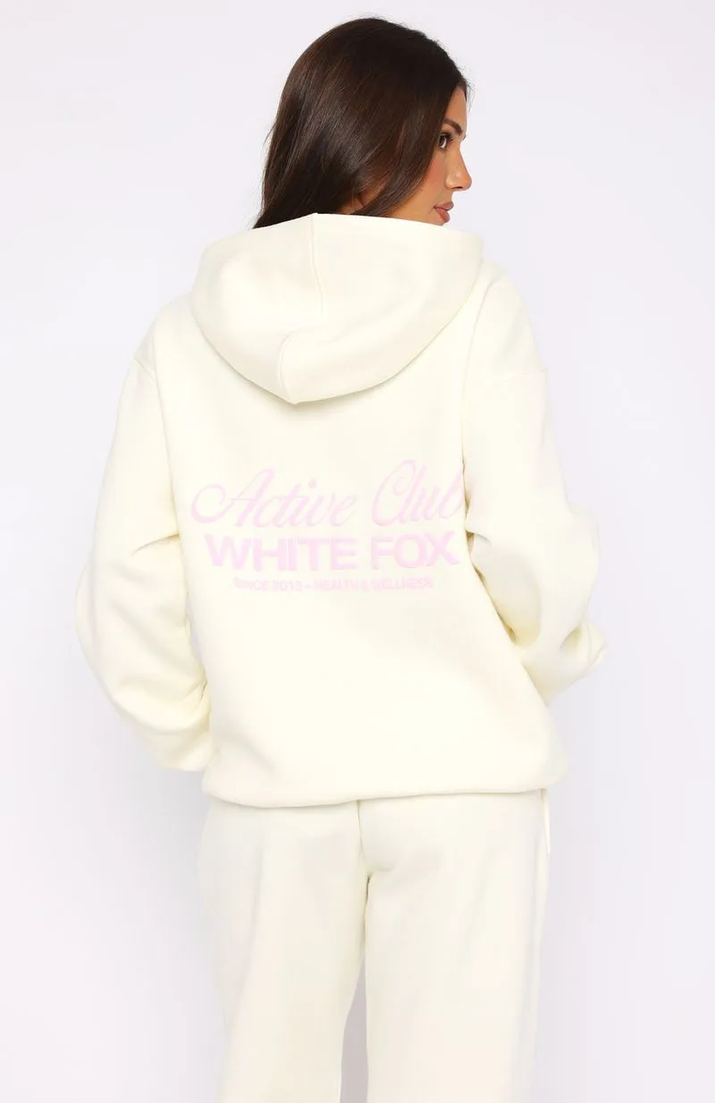 Rolled Hem Finish Textured Fabric Finish Active Club Oversized Hoodie Off White