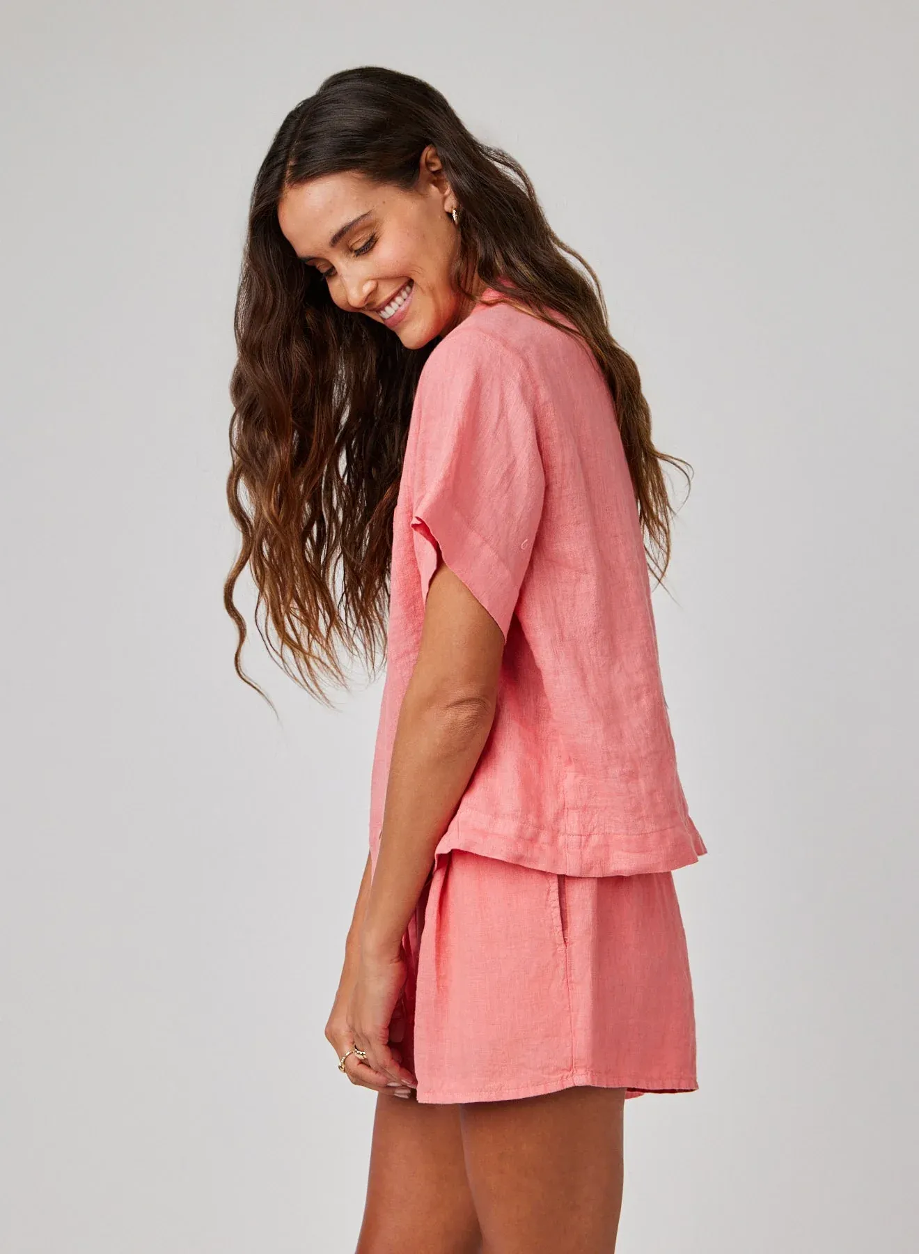 ConvertibleStyle Linen Short Sleeve Flowy Button Down