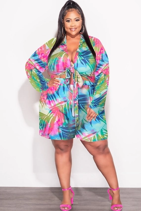 Comfortable Look Wear Final Sale Plus Size 2pc Crop Top & Bermuda Short Set in Bright Multi-Colors  Summer
