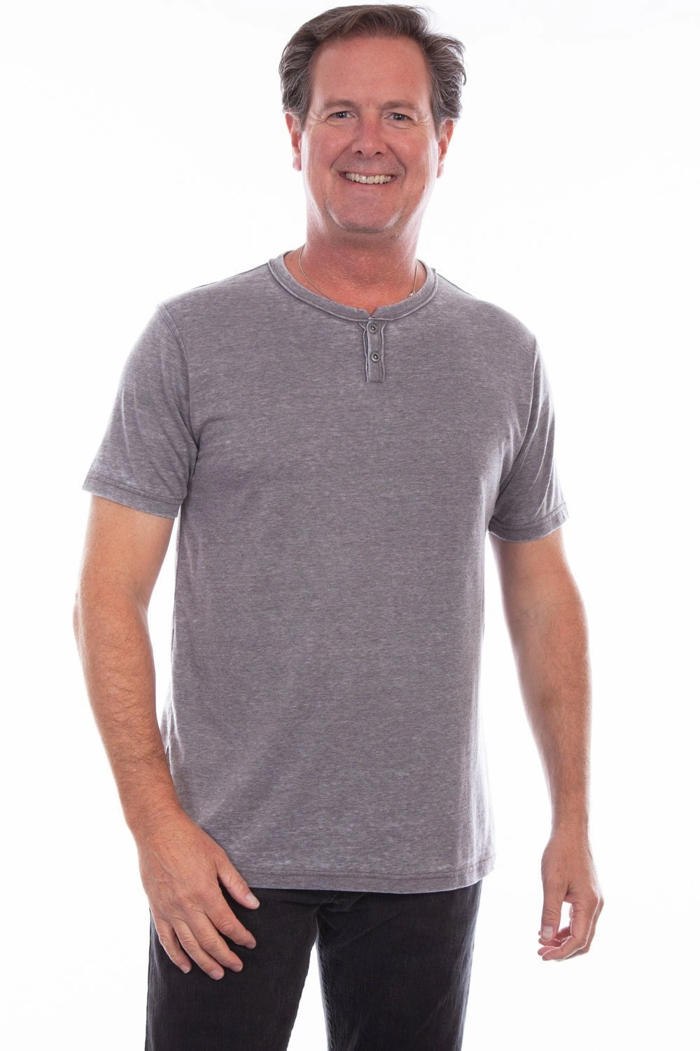 Scully Mens Charcoal 100% Cotton Henley S/S T-Shirt High-End Finish