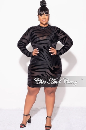 Final Sale Plus Size Reversible See-Thru Mesh & Velvet Bodycon Dress in Black Zebra Print Multi Pocket System Tough Style