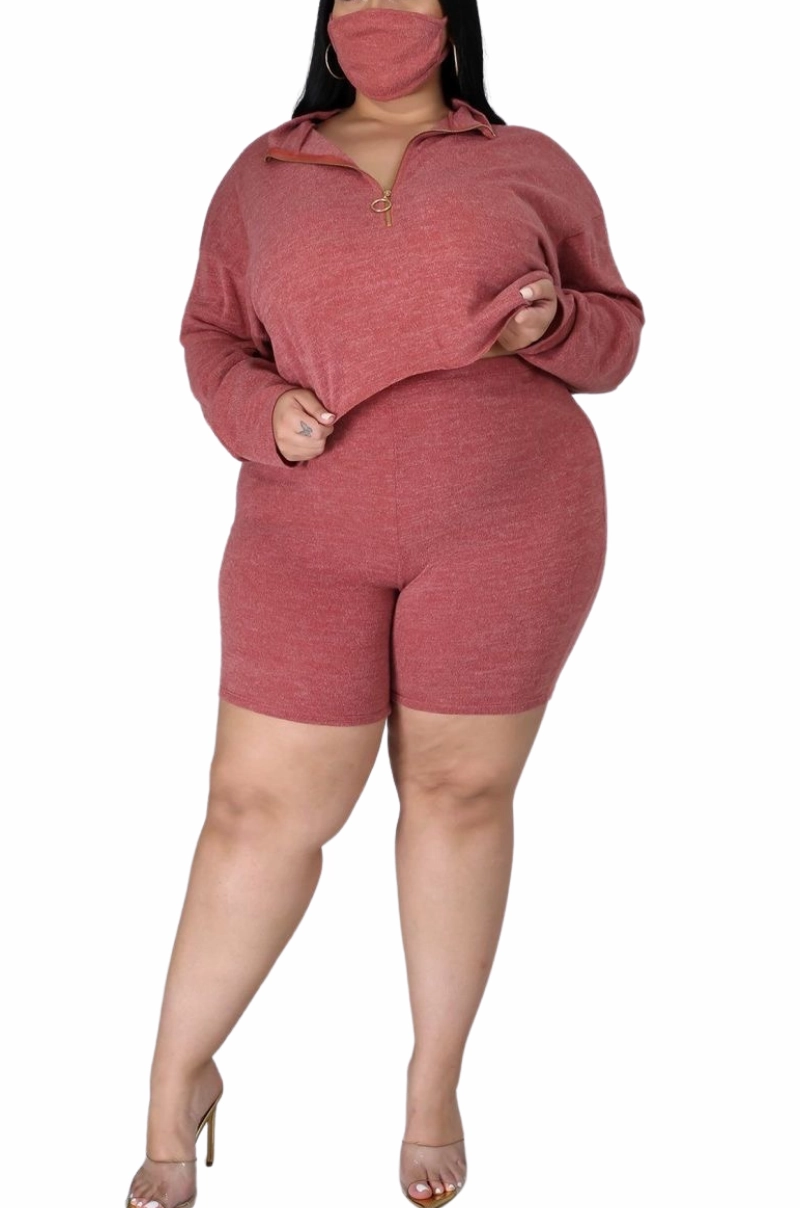 Final Sale Plus Size 2pc Short Set in Rust StretchMaterial