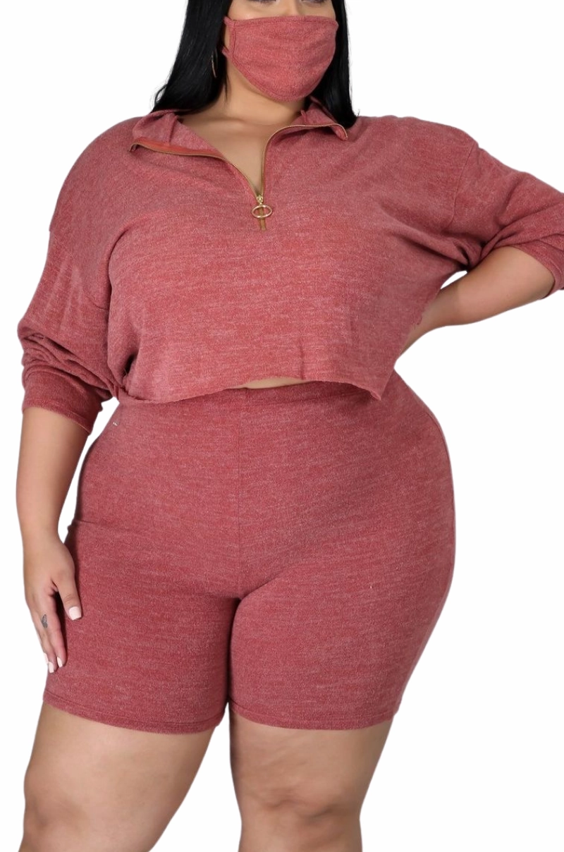 Final Sale Plus Size 2pc Short Set in Rust Slim Look Fit