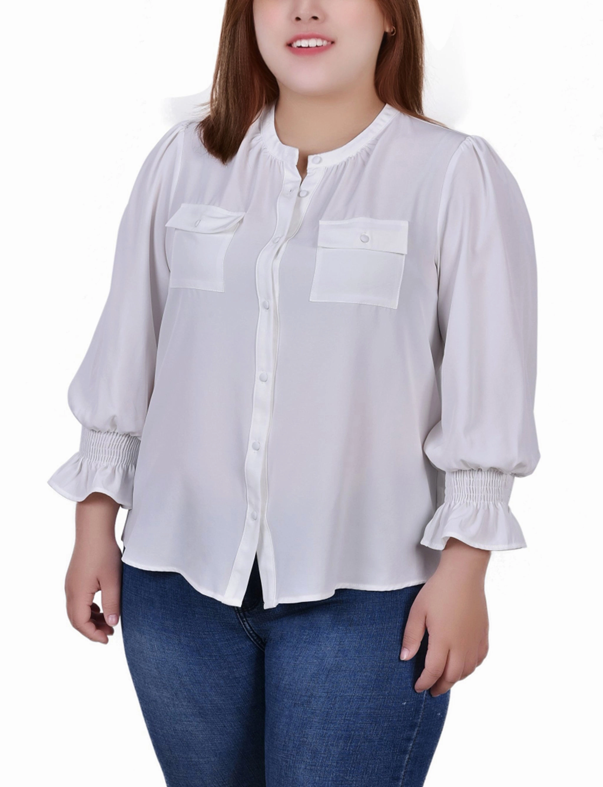 Plus Size Long Sleeve Y Neck Blouse Active Design