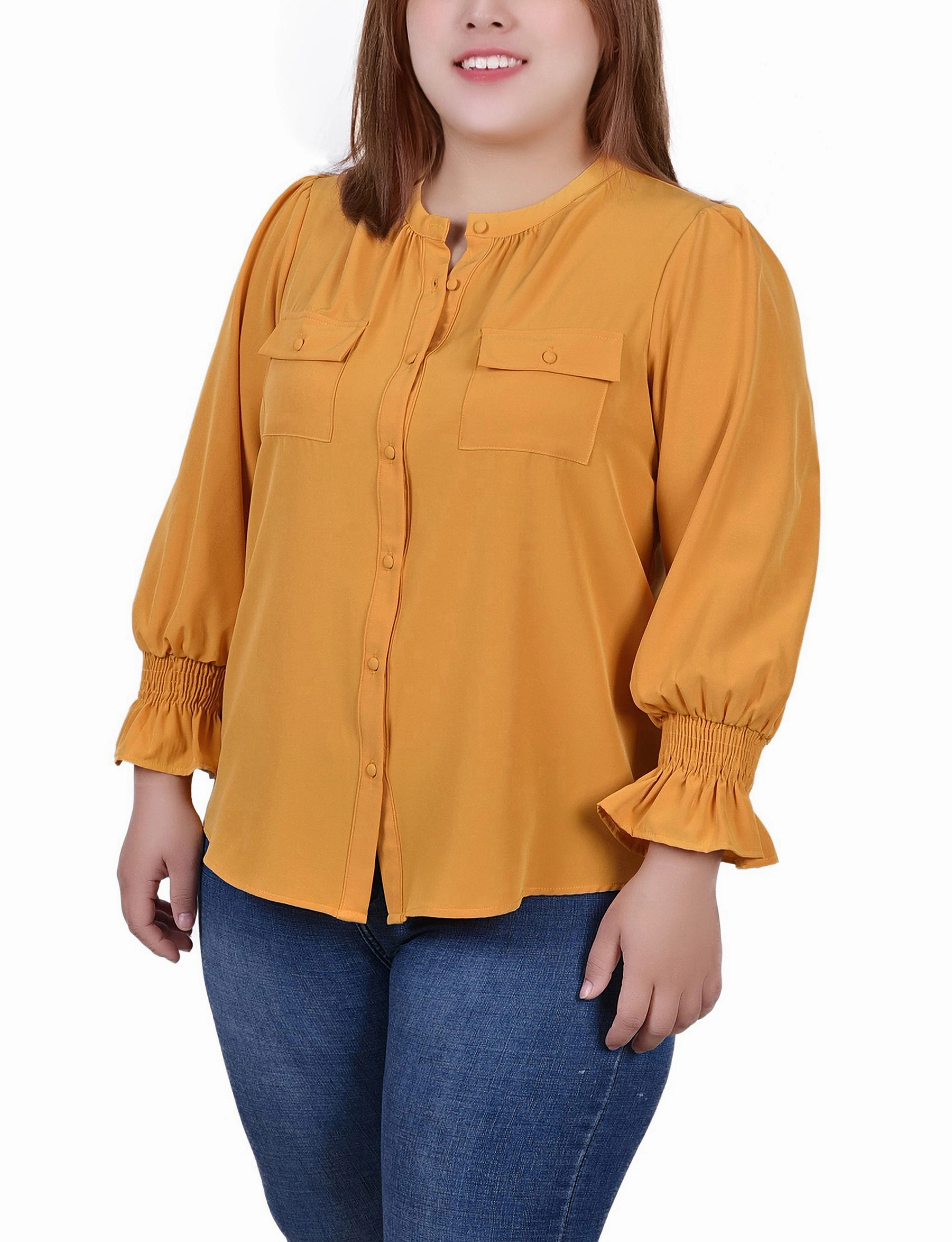 Plus Size Long Sleeve Y Neck Blouse NonIrritatingTags Self Cleaning Coating