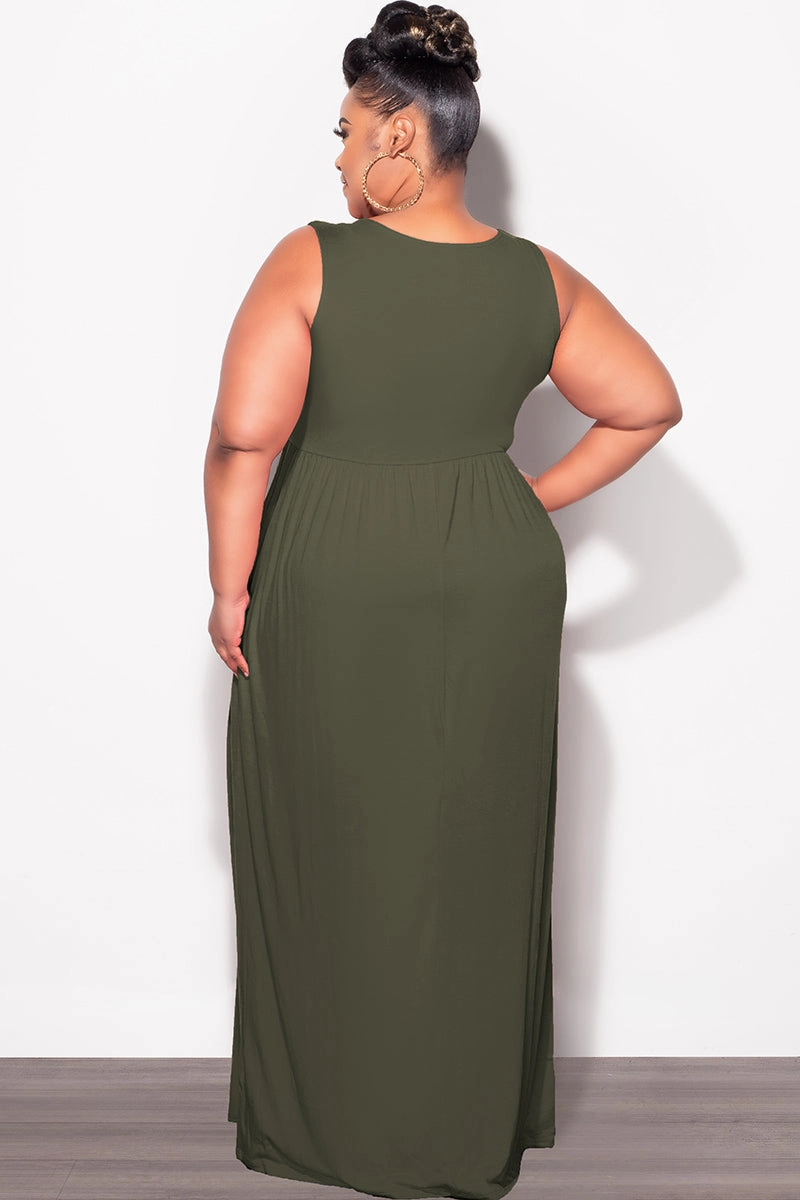 All weather Final Sale Plus Size Sleeveless Maxi Dress in Olive