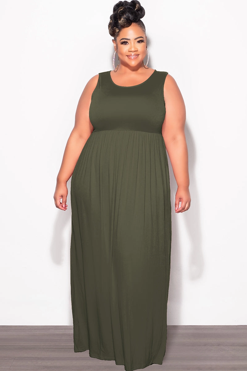 Final Sale Plus Size Sleeveless Maxi Dress in Olive Slimline Fit