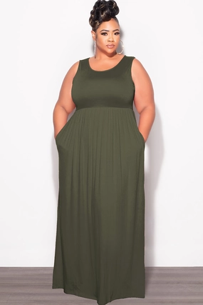 Final Sale Plus Size Sleeveless Maxi Dress in Olive Trendy Layering