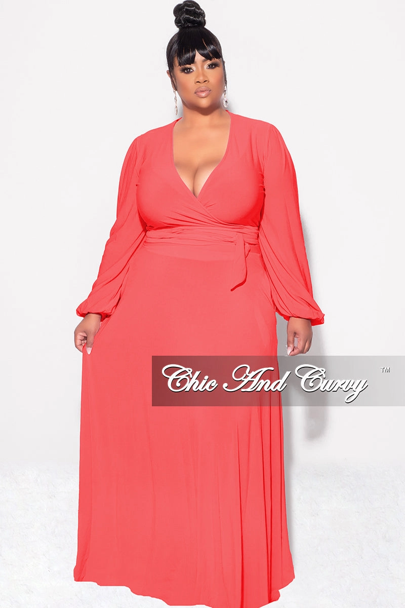 Lightweight Flex Final Sale Plus Size 2pc Long Sleeve Crop Tie Top and Skirt Set in Orange