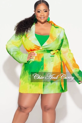 Final Sale Plus Size Blazer in Green Orange and Yellow Lightweight Design