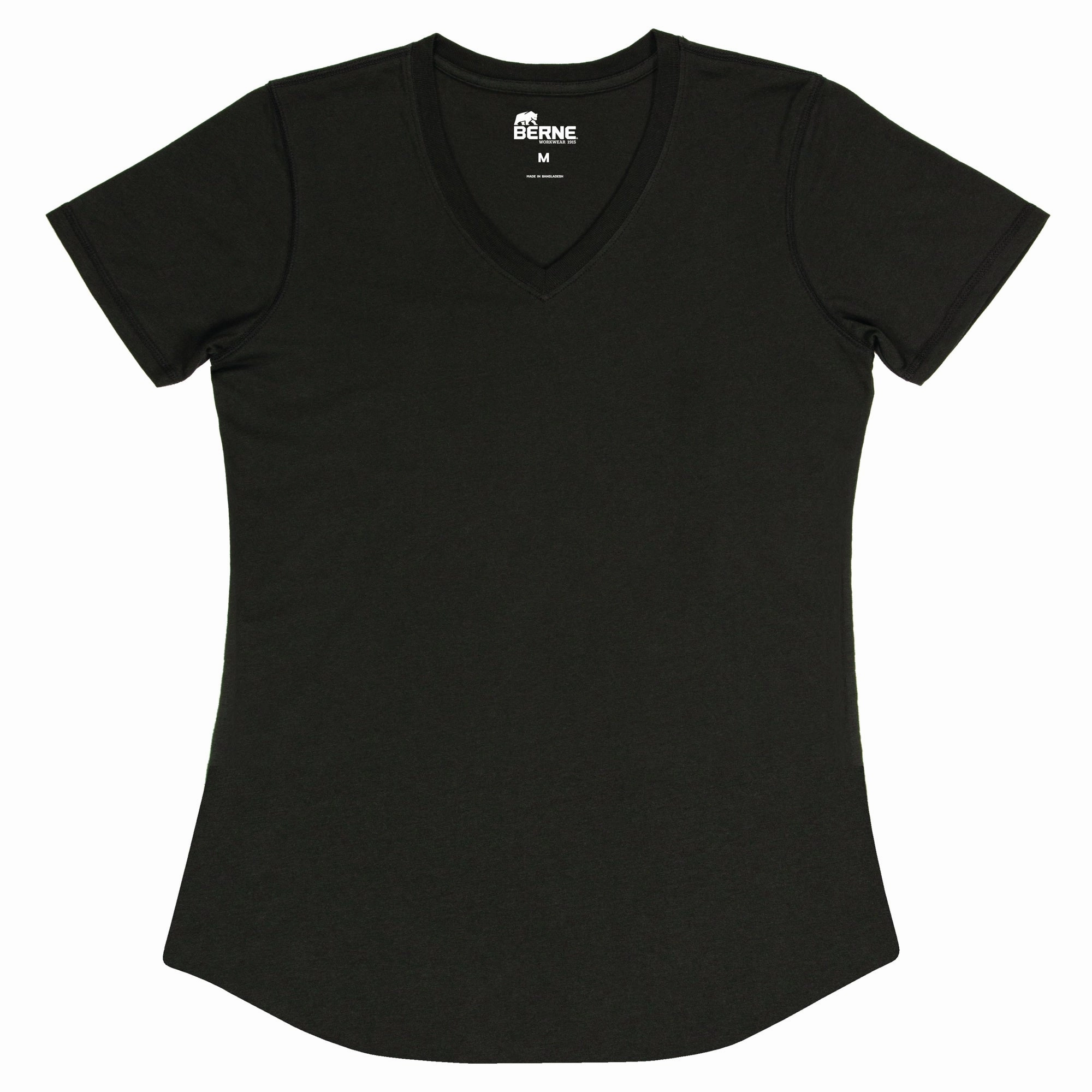 Reinforced Collar Berne Black Cotton Blend Ladies Lightweight Performance V-Neck S/S