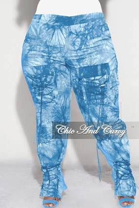 Perfect Movement Relaxed Design Wear Final Sale Plus Size Cargo Joggers in Blue Tie Dye