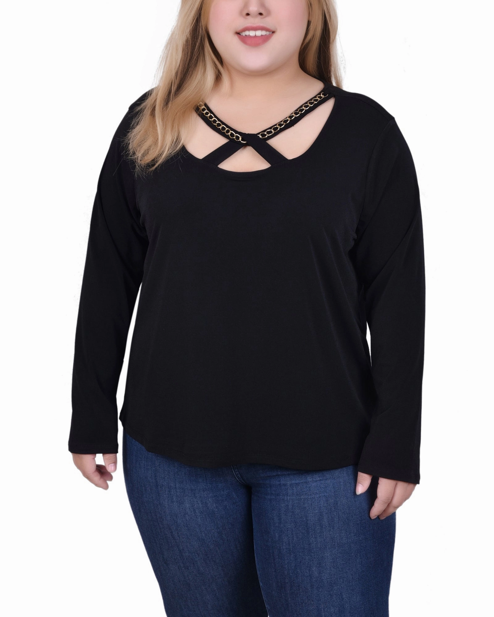 Modular Layering System Long Sleeve Jeweled Neck Top