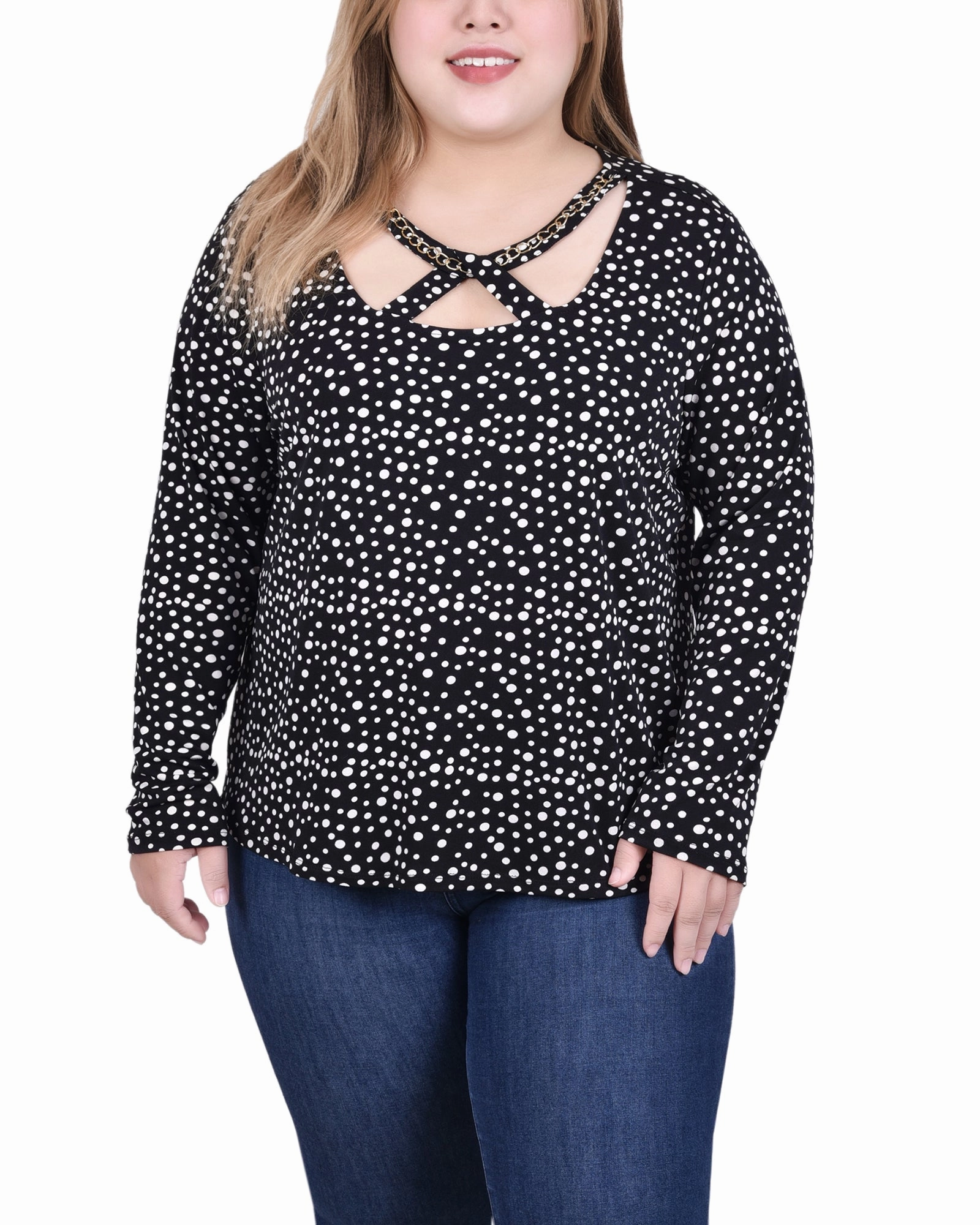 Simple Dress FadeResistant Coating Long Sleeve Jeweled Neck Top