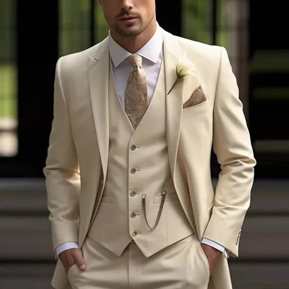 Adhdyuud Men Notch Lapel 3 Piece Suits Wedding Tuxedos Slim Fit Prom Business Suit (Jacket Pants Vest)