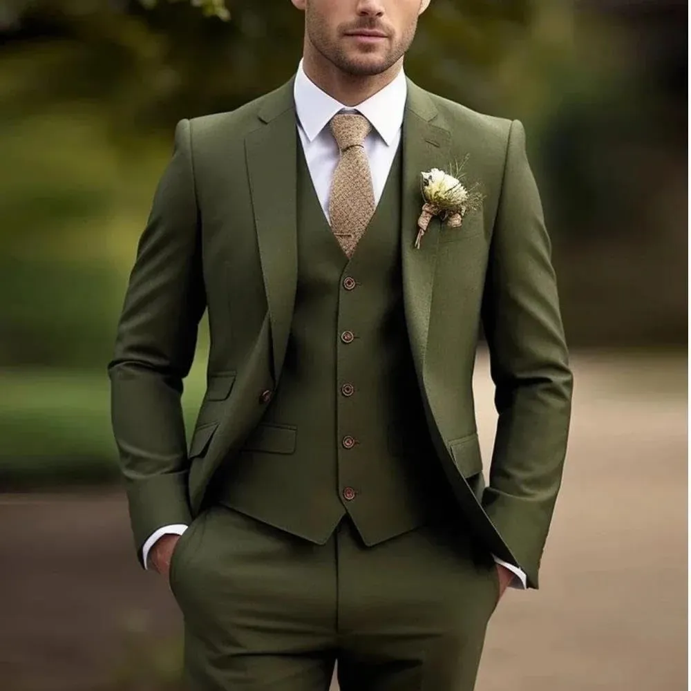 Adhdyuud Men Notch Lapel 3 Piece Suits Wedding Tuxedos Slim Fit Prom Business Suit (Jacket Pants Vest)