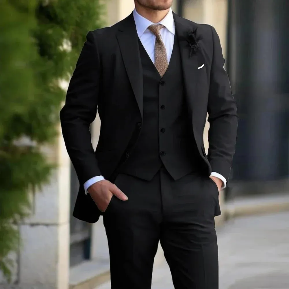 Adhdyuud Men Notch Lapel 3 Piece Suits Wedding Tuxedos Slim Fit Prom Business Suit (Jacket Pants Vest)