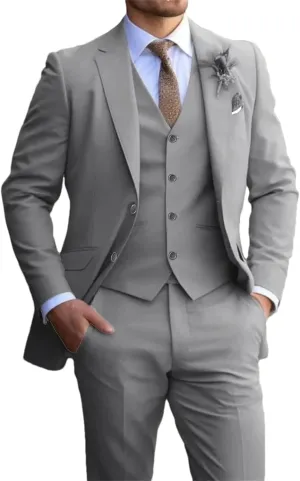 Adhdyuud Men Notch Lapel 3 Piece Suits Wedding Tuxedos Slim Fit Prom Business Suit (Jacket Pants Vest)
