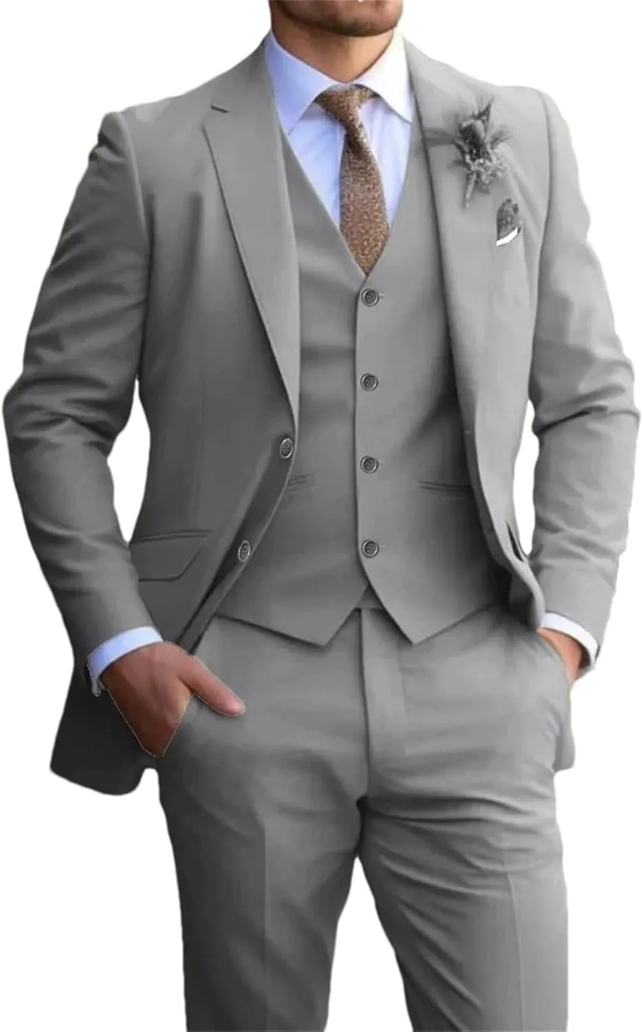 Adhdyuud Men Notch Lapel 3 Piece Suits Wedding Tuxedos Slim Fit Prom Business Suit (Jacket Pants Vest)
