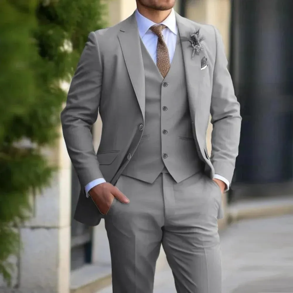 Adhdyuud Men Notch Lapel 3 Piece Suits Wedding Tuxedos Slim Fit Prom Business Suit (Jacket Pants Vest)