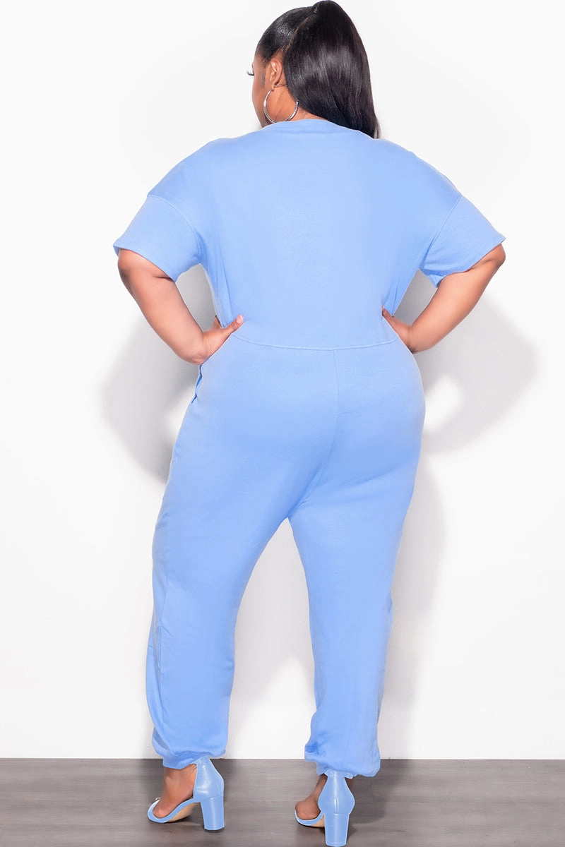 Odor Control Tech Final Sale Plus Size Harem Jumpsuit in Light Blue