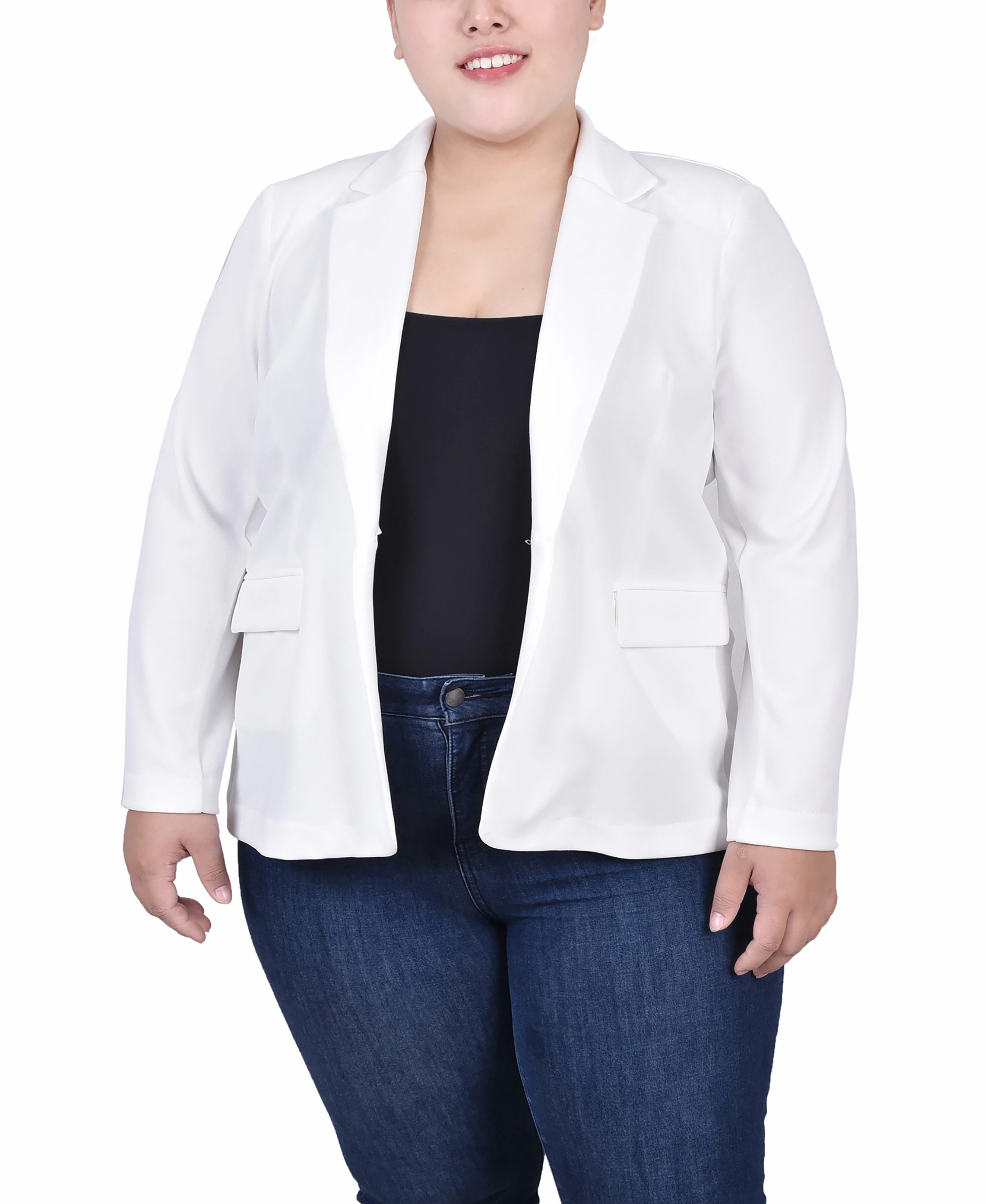 AdjustableClosure BondedEdges Plus Size Long Sleeve Scuba Crepe Jacket