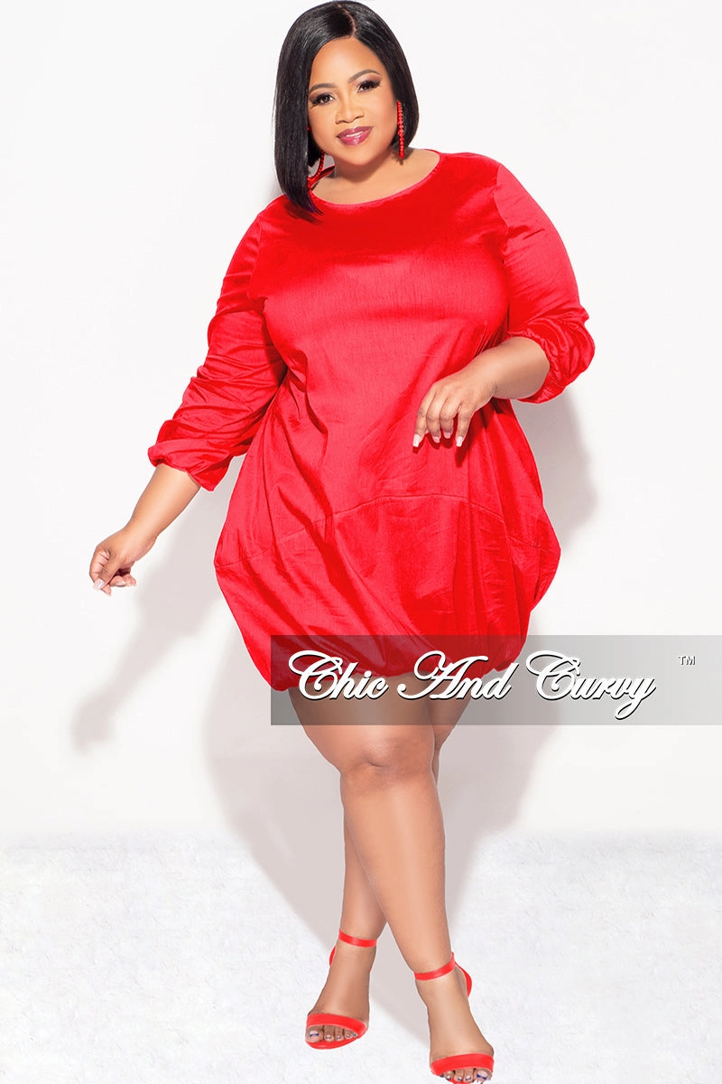 Distressed finish Natural Movement Final Sale Plus Size Bubble Poplin Dress in Red