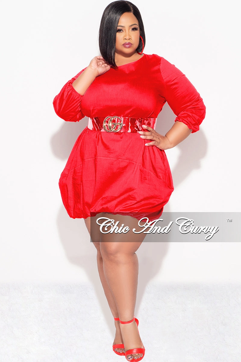 Final Sale Plus Size Bubble Poplin Dress in Red Temperature Regulating Fabric