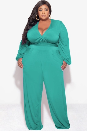 Final Sale Plus Size 2pc Tie Top & Pants in Green Non Clip
