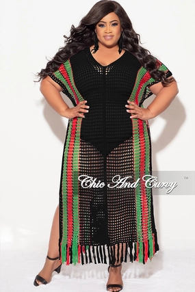 Final Sale Plus Size Crochet Cover Up in Black, Green & Red Chafe-Free Fit