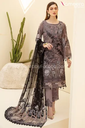 Agha Noor Embroidered Chiffon Dress Tea Pink #PF94