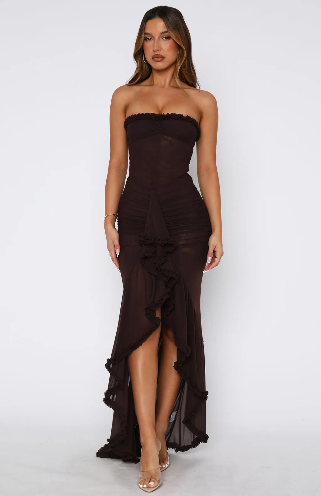 Lightweight pullover Still Got It Mesh Maxi Dress Chocolate