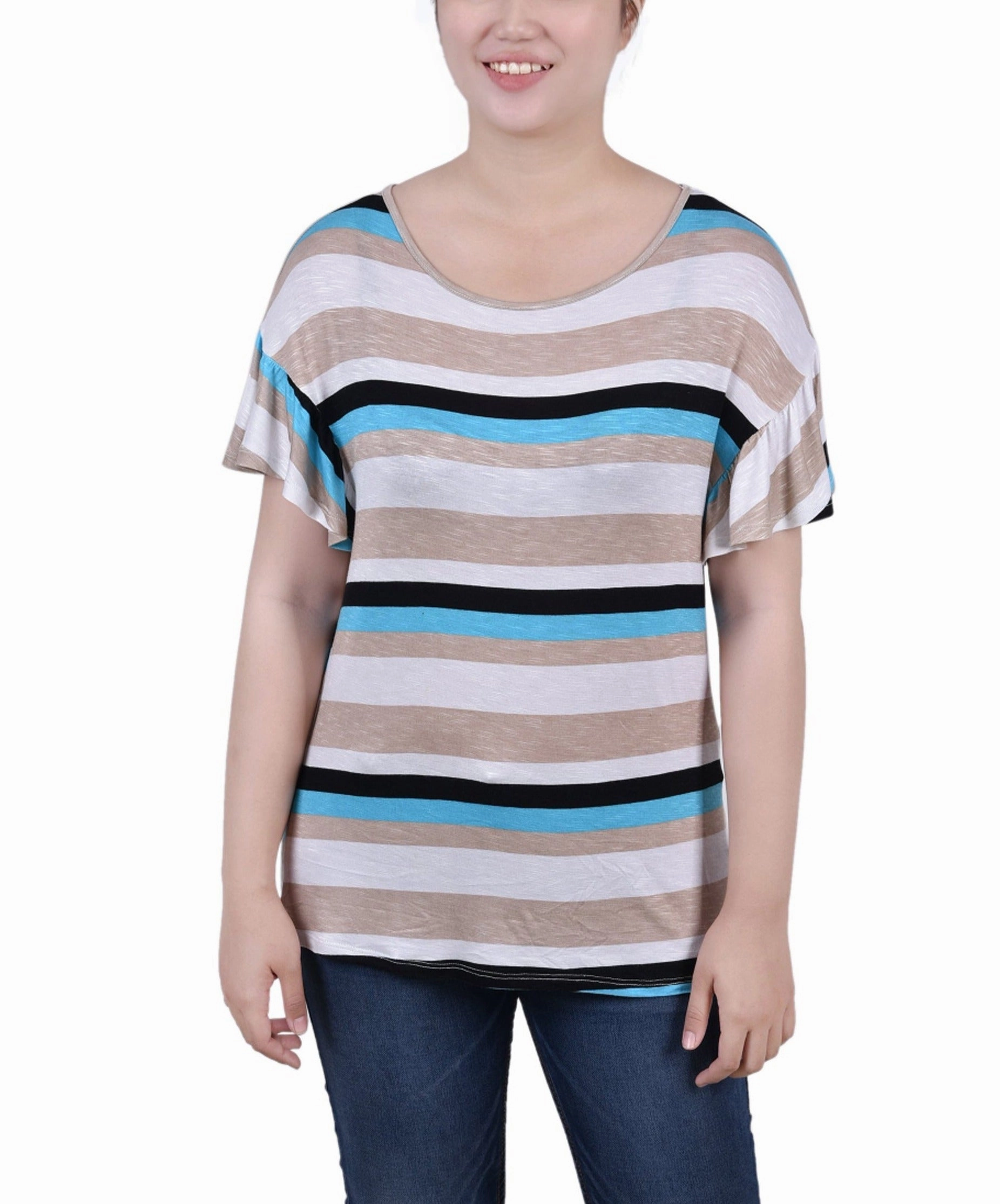 Petite Short Flutter Sleeve Top Reinforced Seams