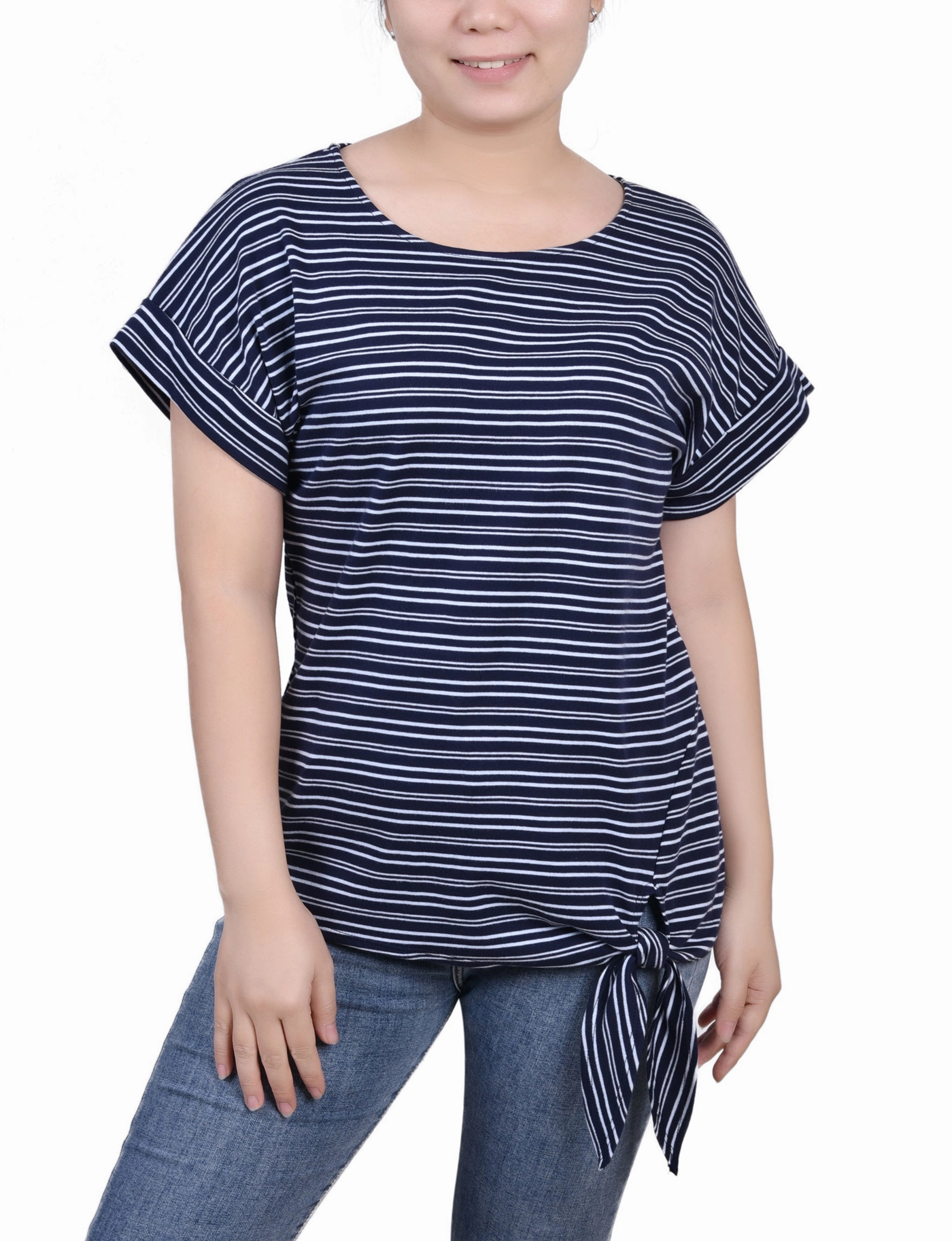 Short Sleeve Tie Front Top Bonded Seam Technology