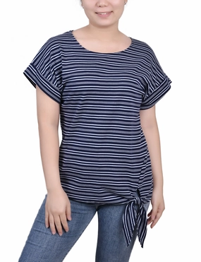 Short Sleeve Tie Front Top Bonded Seam Technology