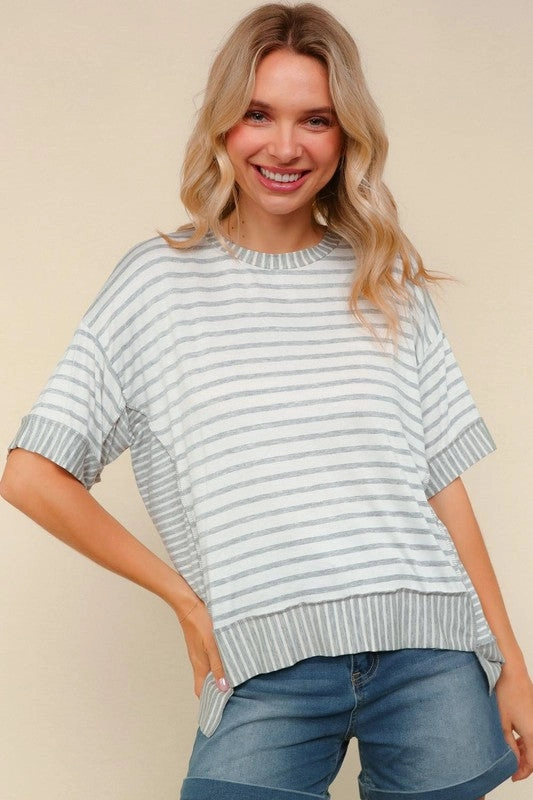 BreathableFabric Classic Cut Meagan Loose Fit Knit Top W/ Outseam Overlock