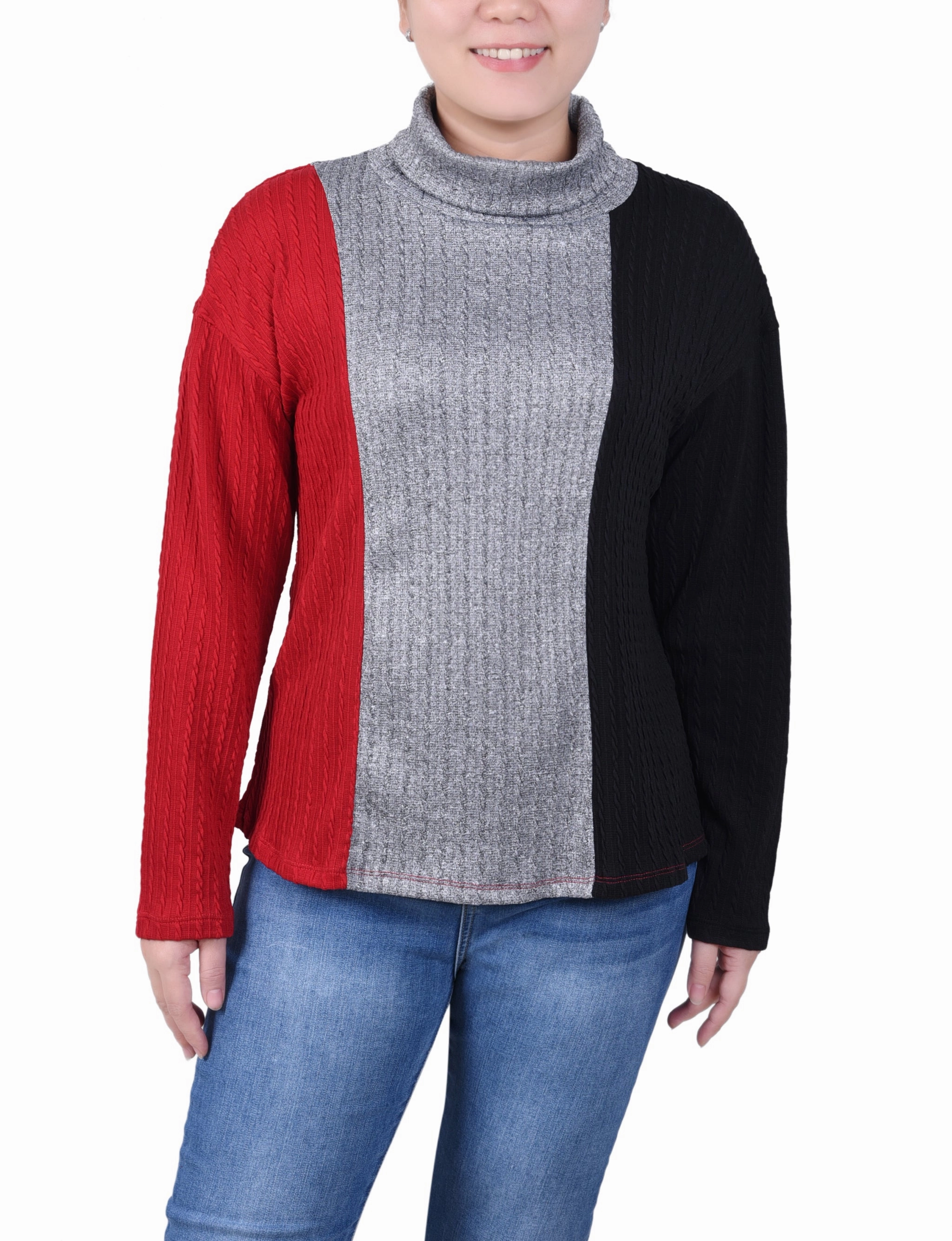 Petite Long Sleeve Colorblocked Top StainRepellentCoating