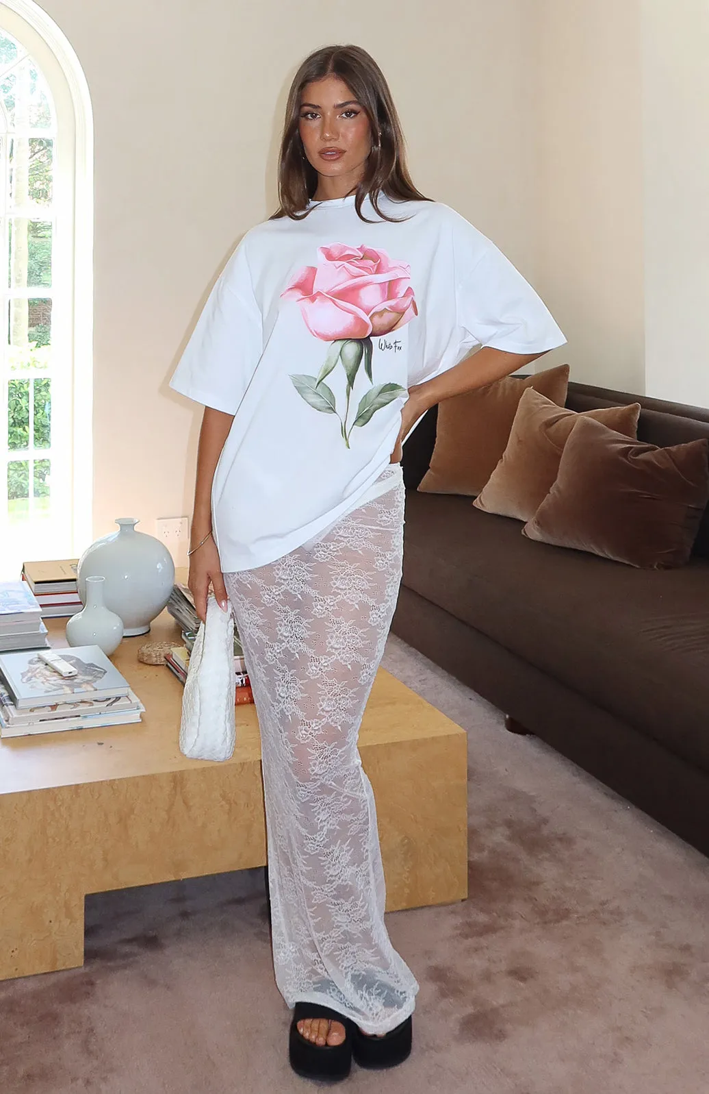 Under My Spell Lace Maxi Skirt White Tiered Layers