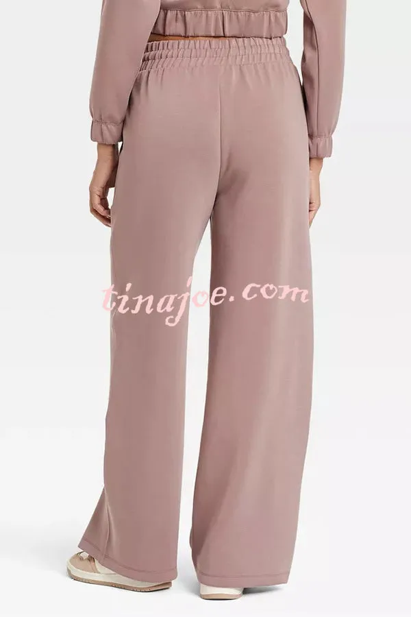 Airy Sleek Full Zip Jacket and High Rise Elastic Waist Pocket Wide Leg Sweatpants Set