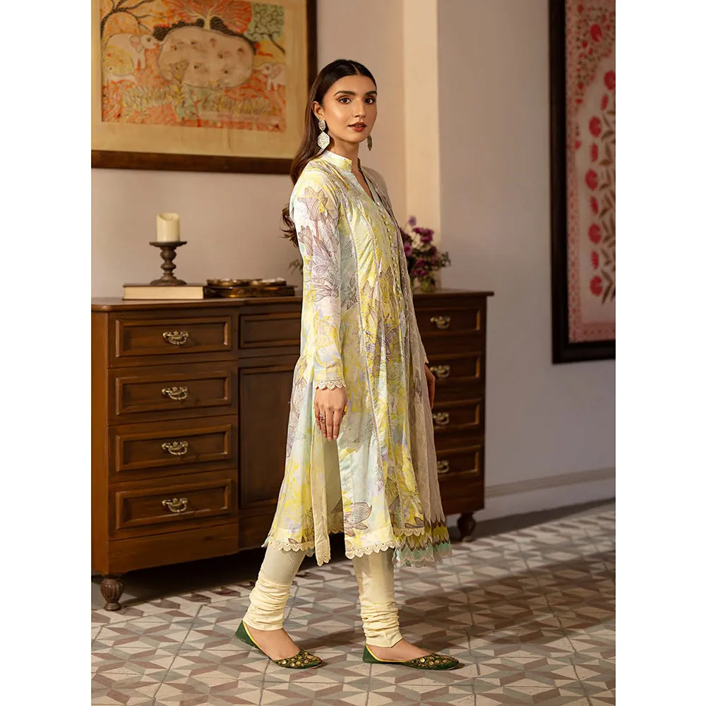 Al Zohaib Sun Shine Chikankari Lawn Printed Suit 3Pcs Unstitched Suit - 1