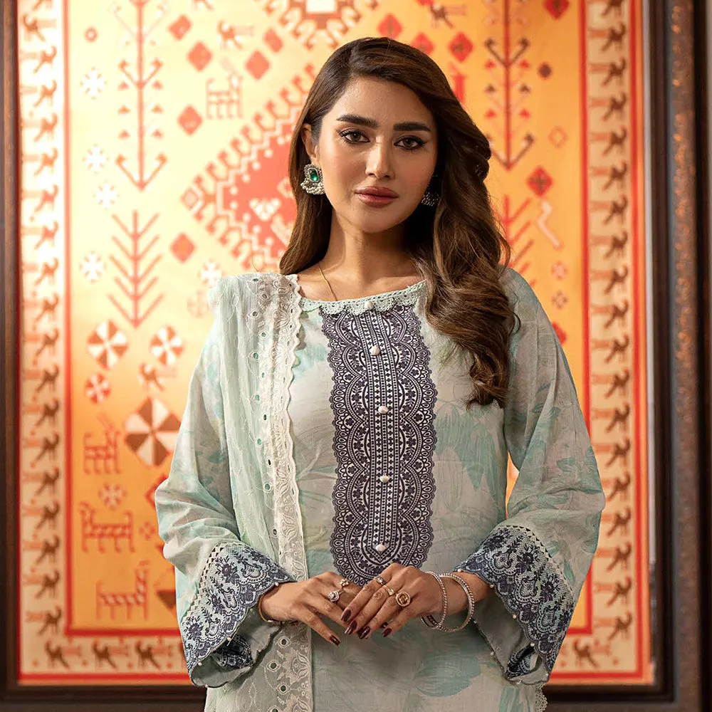 Al Zohaib Sun Shine Chikankari Lawn Printed Suit 3Pcs Unstitched Suit - 9