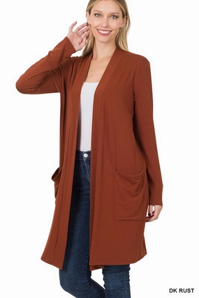 Ventilated Side Panels Alesia Slouchy Pocket Open Cardigan S-XL