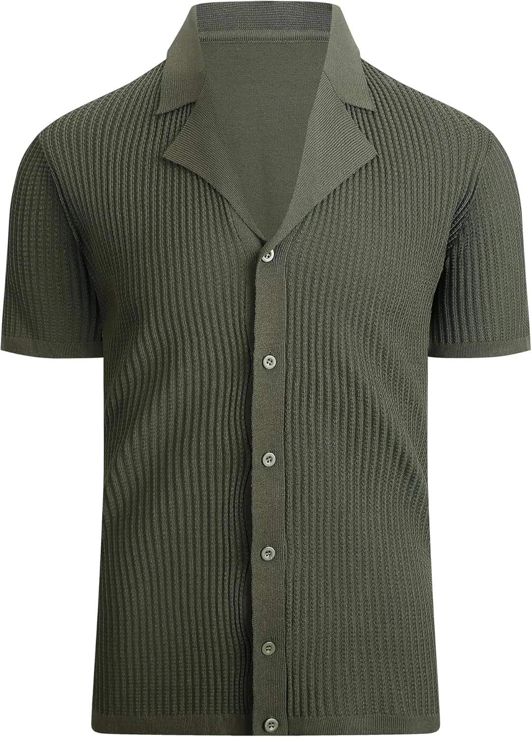 Alex Vando Mens Knitted Dress Shirts Camp Collar Jacquard Short Sleeve Shirt for Men