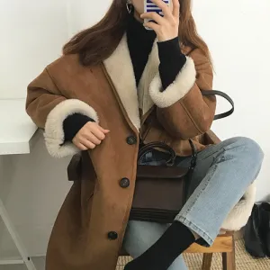 Alien Kitty New Autumn Winter Women Elegant Turn-down Collar Woolen Long Coat Vintage Straight Solid Warm Outwear Loose Coats