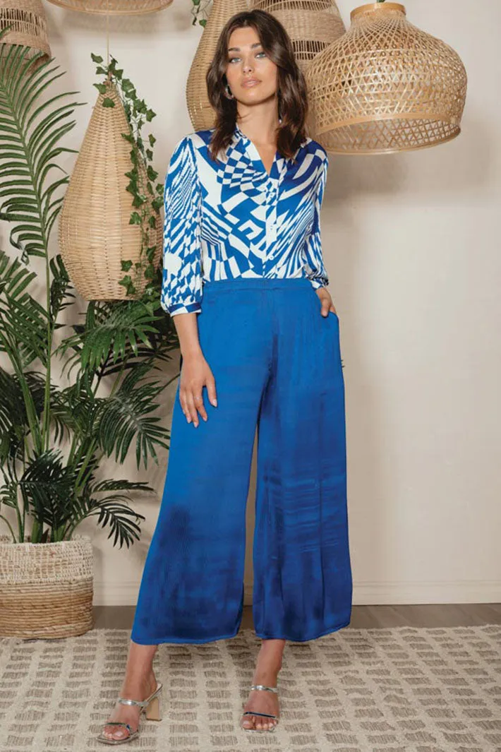Alison Sheri 43428 Cobalt Blue Pleated Wide Leg Trousers